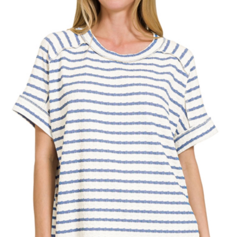 Blue and White Striped Women's Top